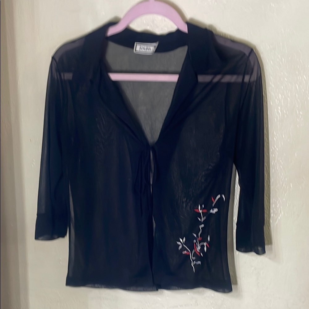Joules Black Sheer Embellished 3/4 Sleeve Top